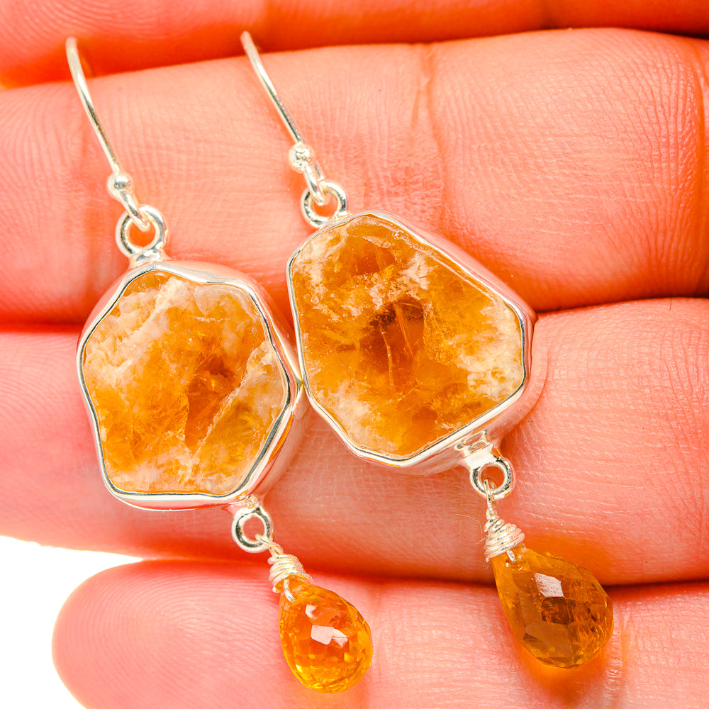 Rough citrine drop earrings with silver hooks, faceted orange teardrop dangles
