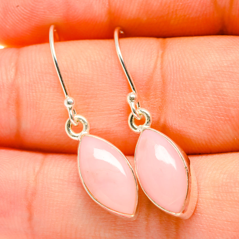 Pink oval opal drop earrings with round loops and hook backs