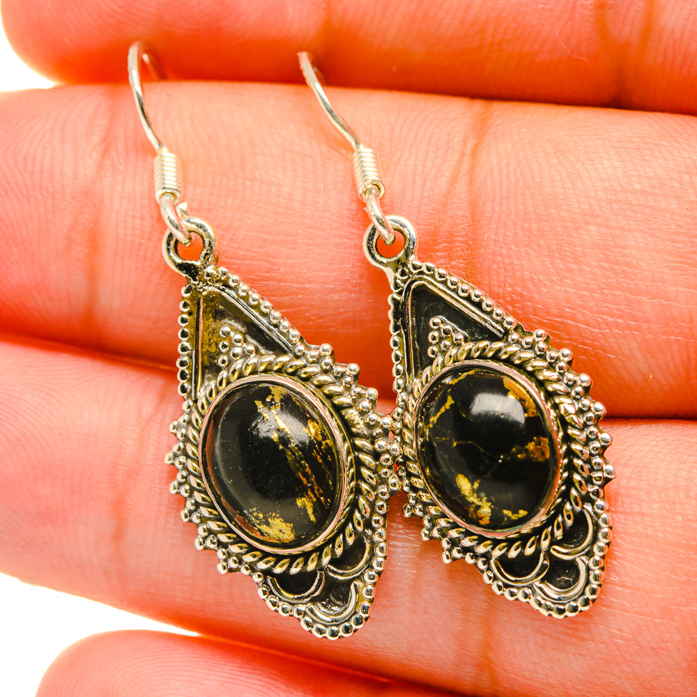 Pyrite In Black Onyx Earrings handcrafted by Ana Silver Co - EARR418821