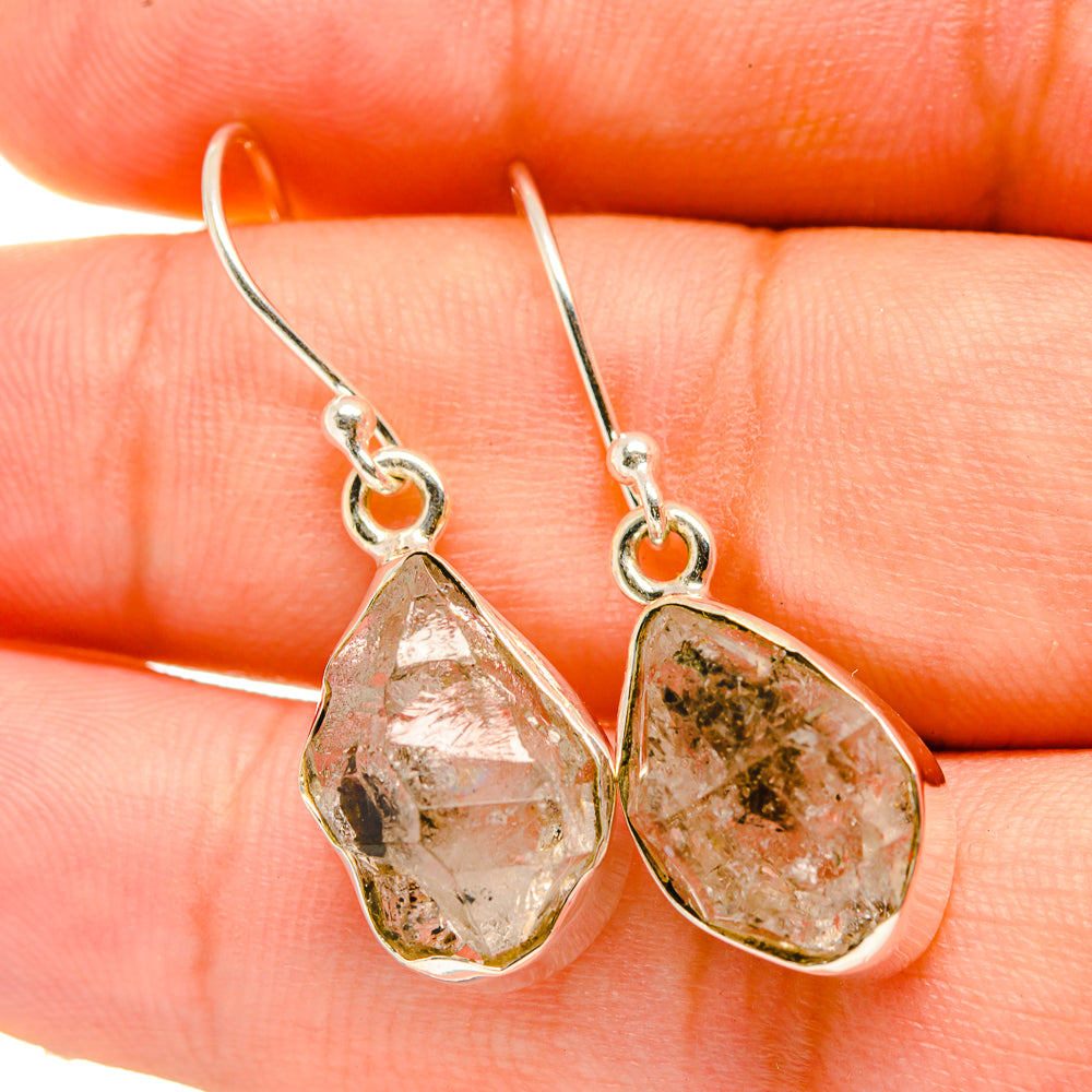 Teardrop Herkimer diamond earrings in 925 sterling silver, faceted clear stones with inclusions