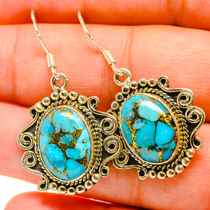 Blue Copper Composite Turquoise Earrings handcrafted by Ana Silver Co - EARR418850