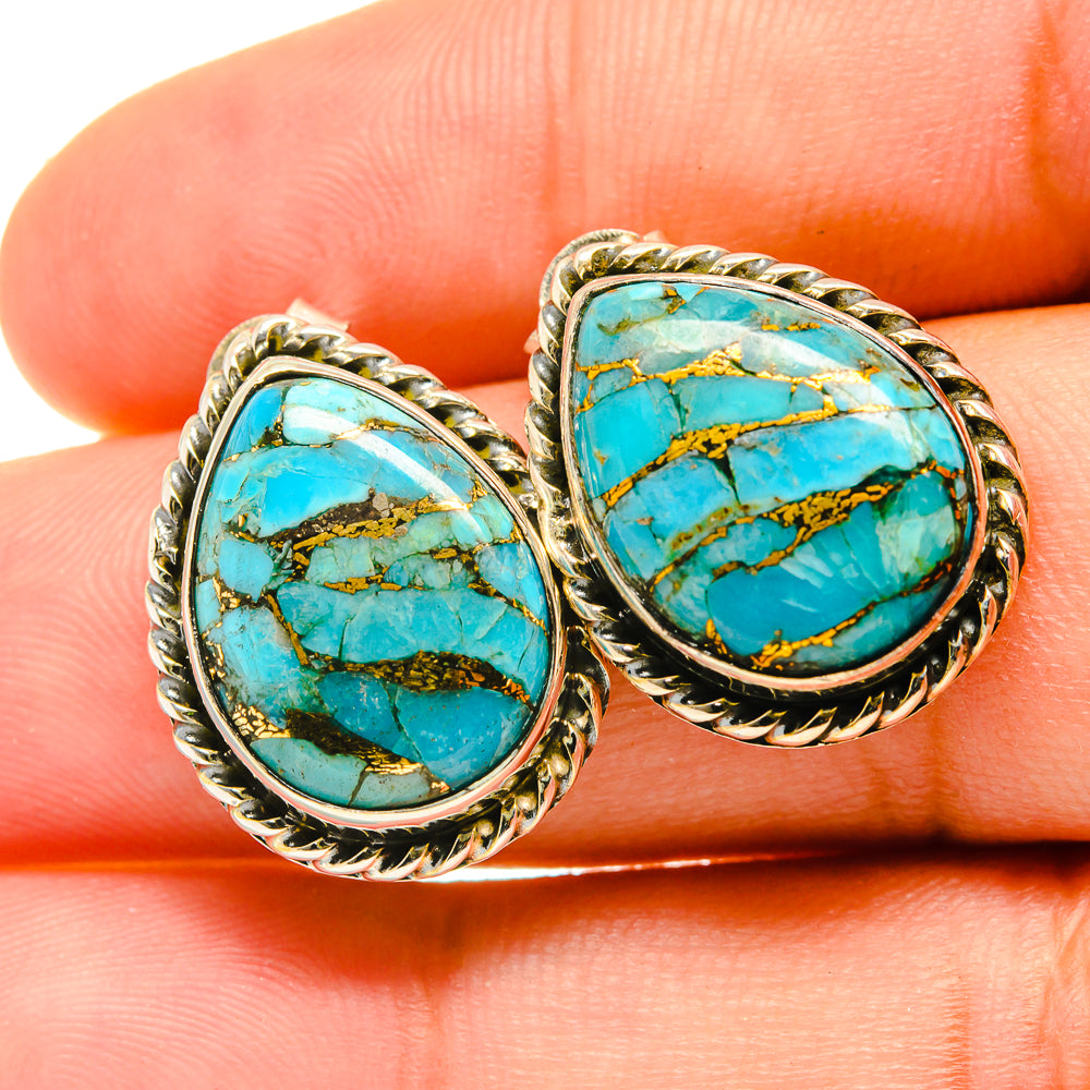 Blue Copper Composite Turquoise Earrings handcrafted by Ana Silver Co - EARR418853