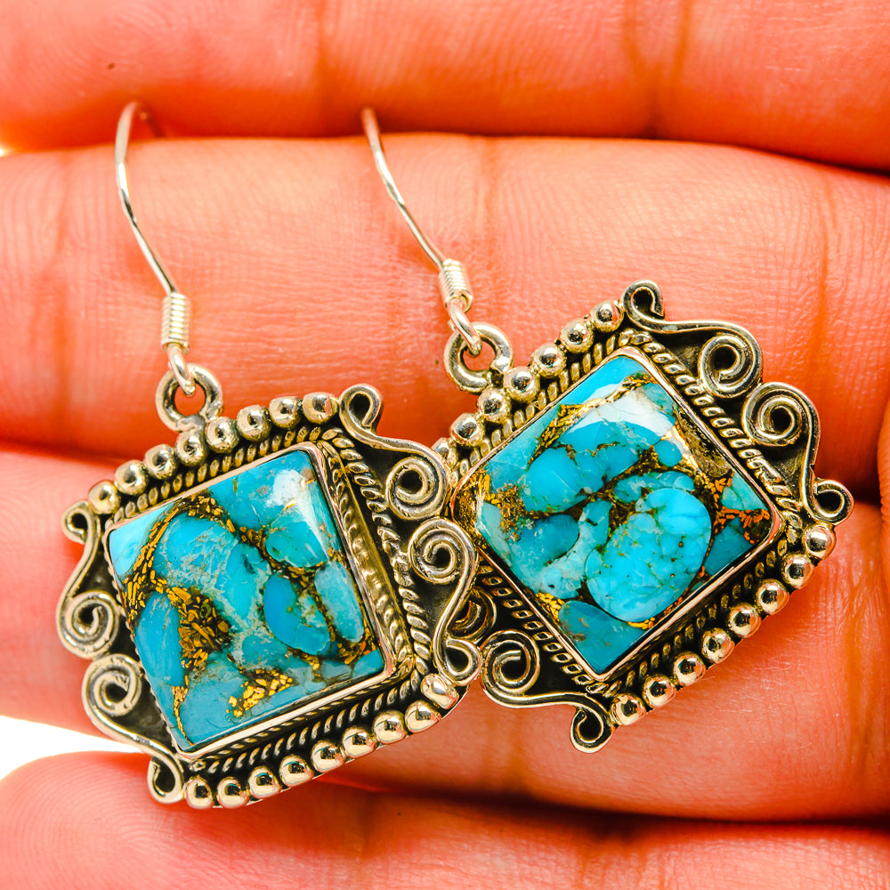Blue Copper Composite Turquoise Earrings handcrafted by Ana Silver Co - EARR418900