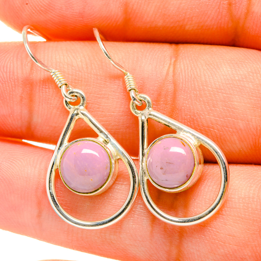 Teardrop phosphosiderite earrings, 925 sterling silver with pink cabochons and loop hooks