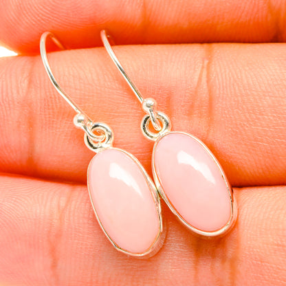 Pink opal drop earrings, silver-tone oval stones with hook backs