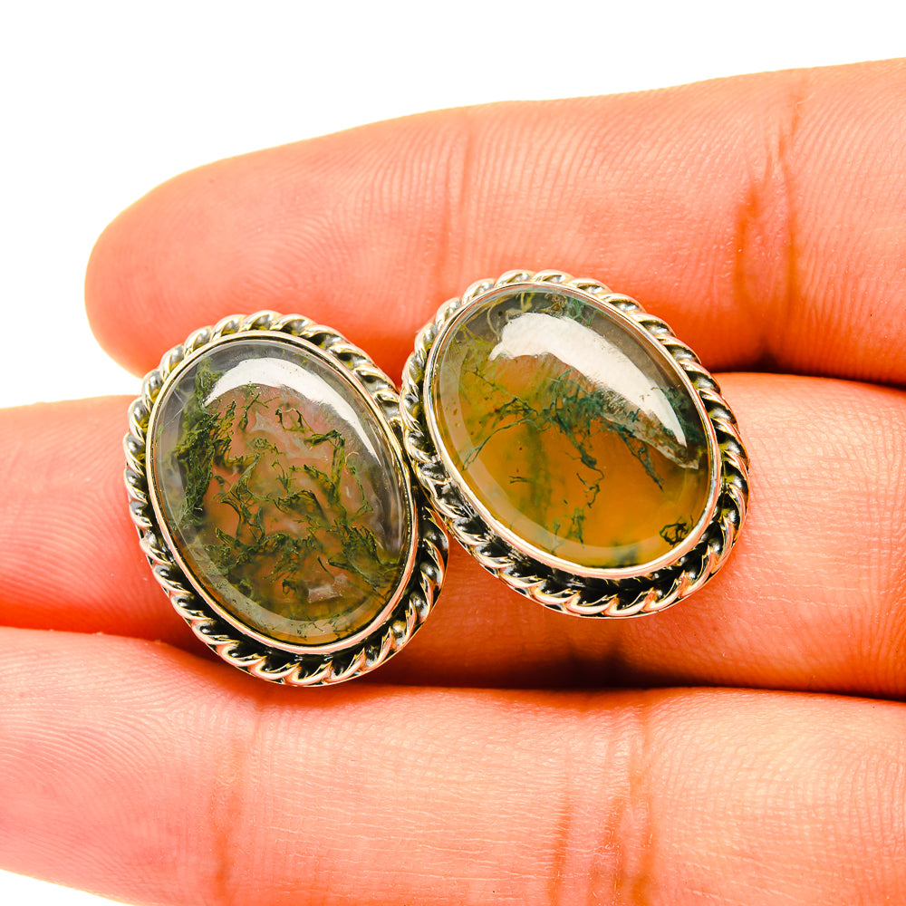 Green Moss Agate Earrings handcrafted by Ana Silver Co - EARR419056