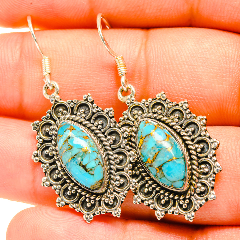 Blue Copper Composite Turquoise Earrings handcrafted by Ana Silver Co - EARR419103