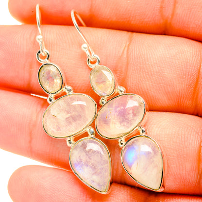 925 sterling silver moonstone drop earrings, oval stones with pink iridescence