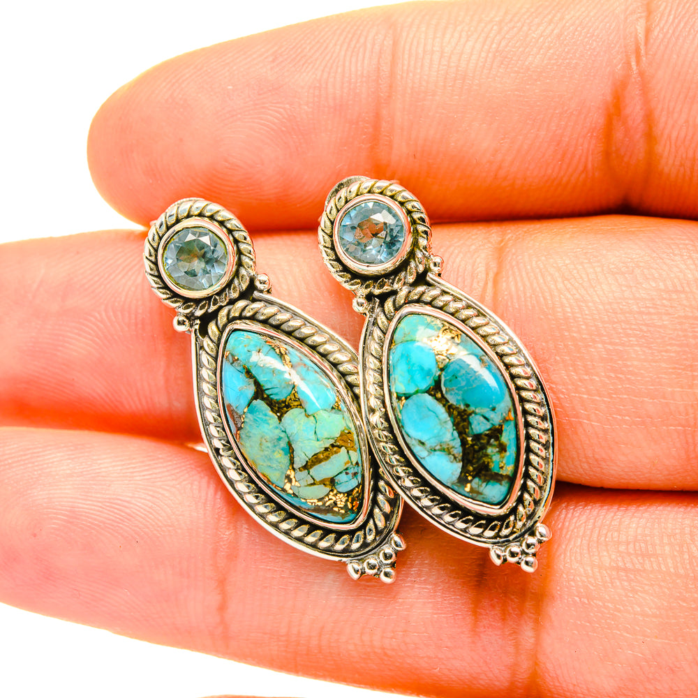 Blue Copper Composite Turquoise Earrings handcrafted by Ana Silver Co - EARR419235