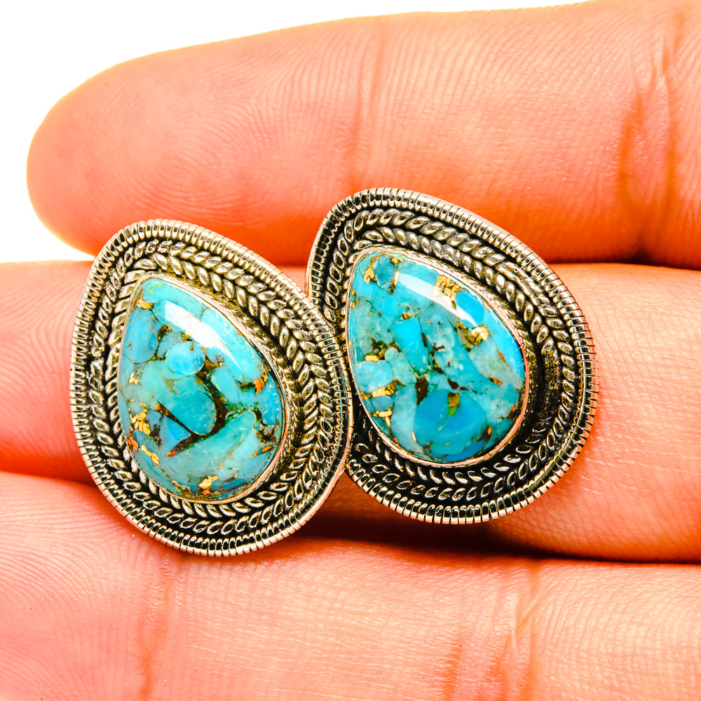 Blue Copper Composite Turquoise Earrings handcrafted by Ana Silver Co - EARR419238
