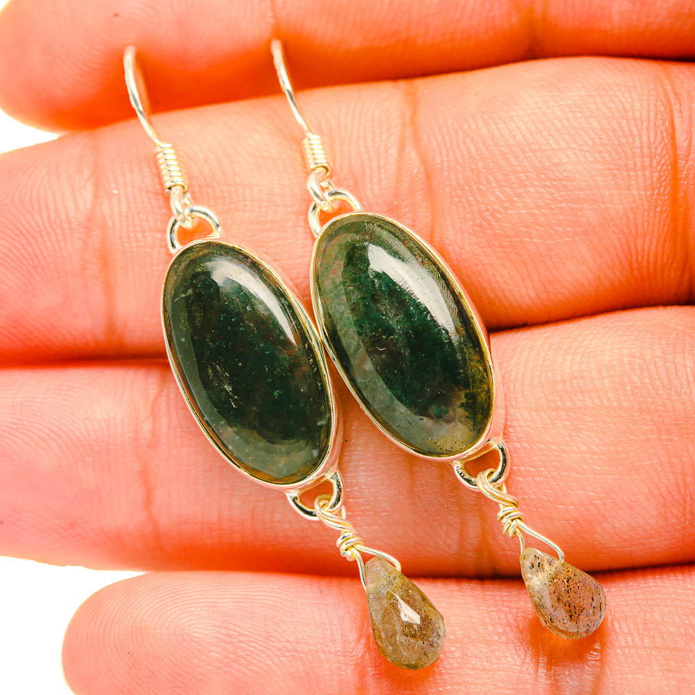 Green Moss Agate Earrings handcrafted by Ana Silver Co - EARR419261