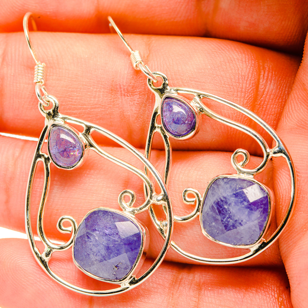 Large teardrop drop earrings with oval purple gemstones in 925 sterling silver on hooks