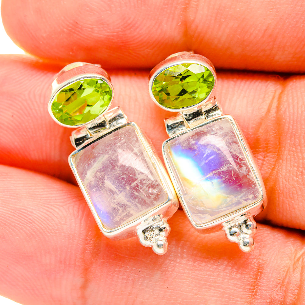 Rainbow Moonstone Earrings handcrafted by Ana Silver Co - EARR419401