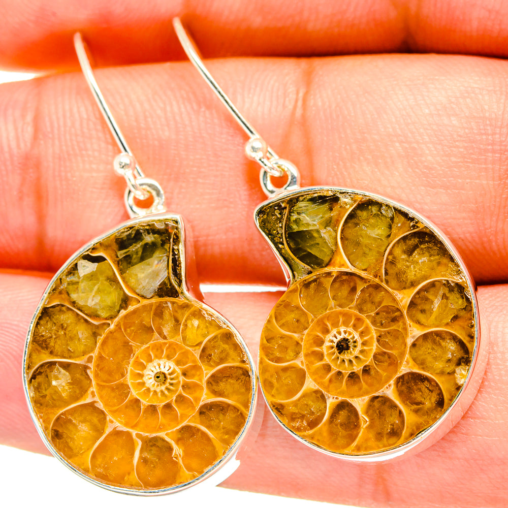 Ammonite Fossil Earrings handcrafted by Ana Silver Co - EARR419442