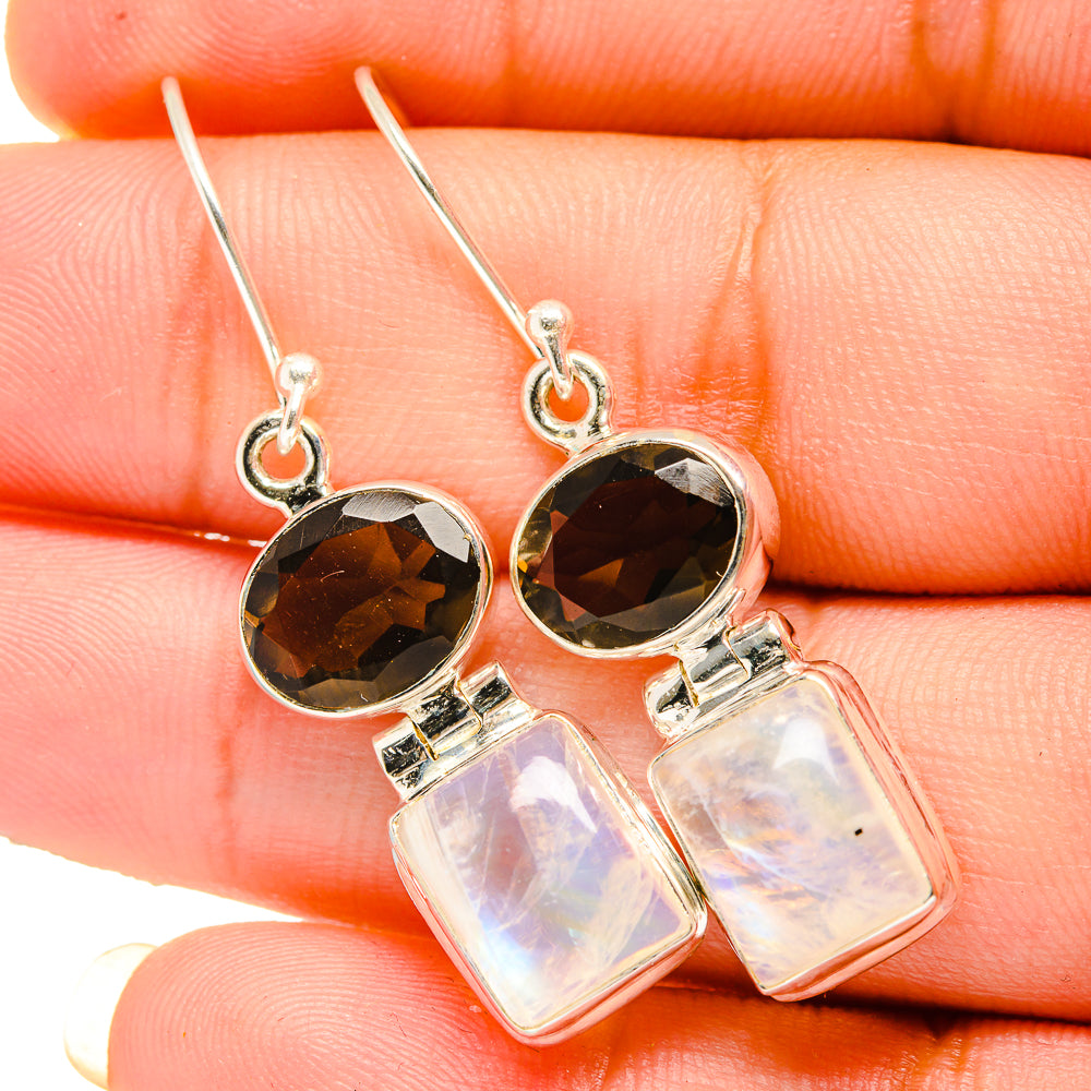 Rainbow Moonstone, Smoky Quartz Earrings handcrafted by Ana Silver Co - EARR419552