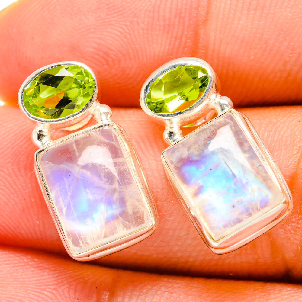 Rainbow Moonstone, Peridot Earrings handcrafted by Ana Silver Co - EARR419555