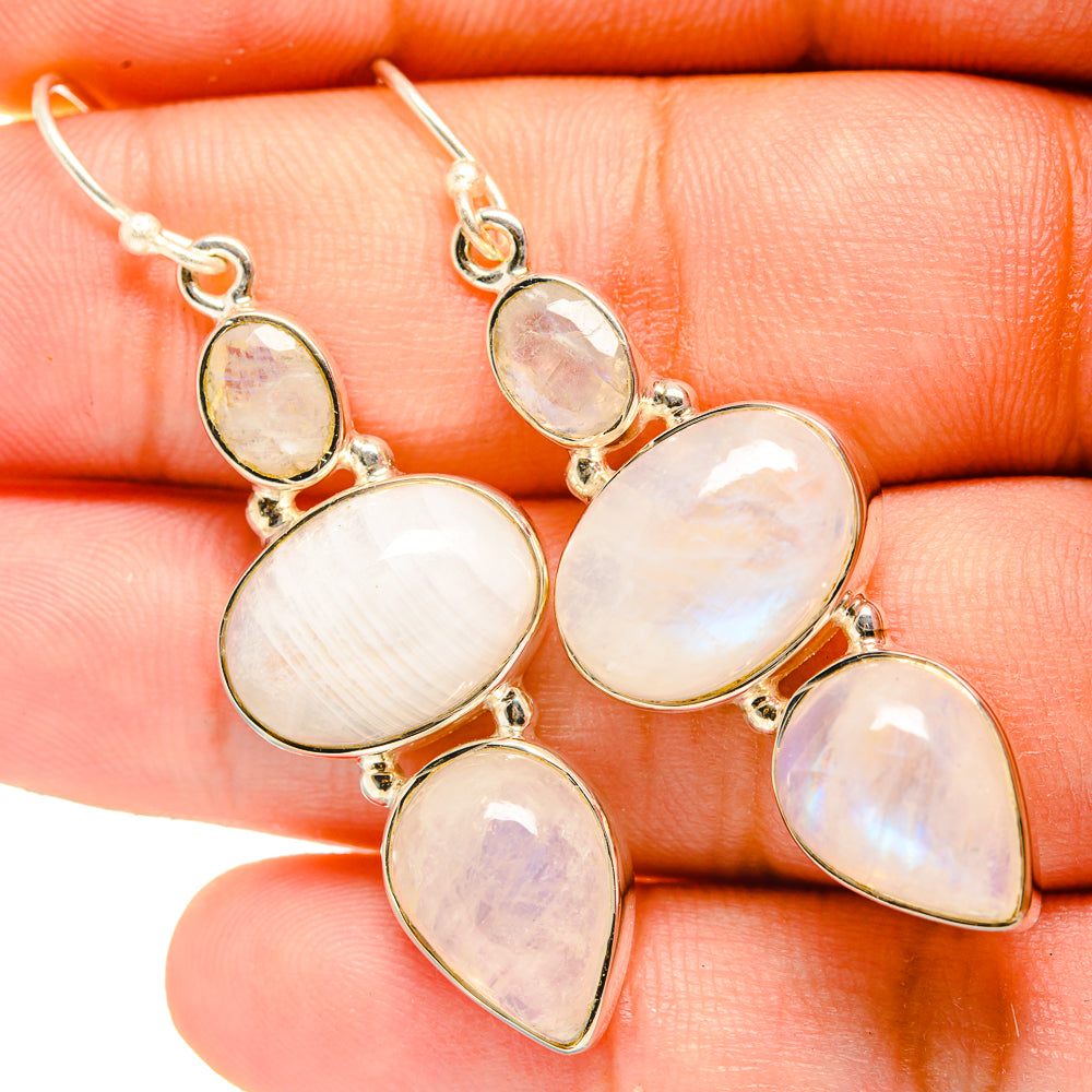 Rainbow Moonstone Earrings handcrafted by Ana Silver Co - EARR419650