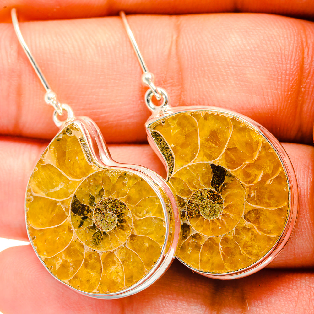 Ammonite Fossil Earrings handcrafted by Ana Silver Co - EARR419656