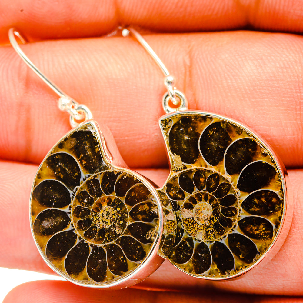 Ammonite Fossil Earrings handcrafted by Ana Silver Co - EARR419657