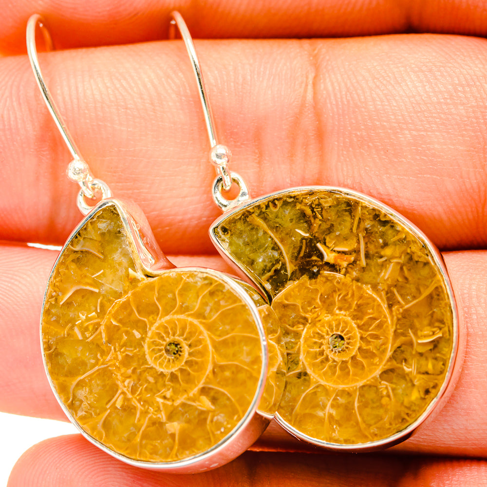 Ammonite Fossil Earrings handcrafted by Ana Silver Co - EARR419677