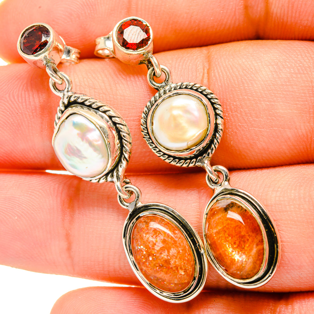 Sunstone Earrings handcrafted by Ana Silver Co - EARR419720
