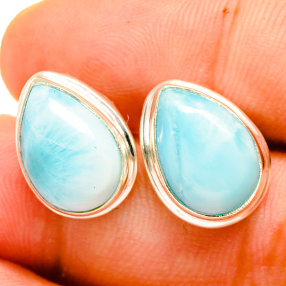 Oval larimar stud earrings in 925 sterling silver bezel settings