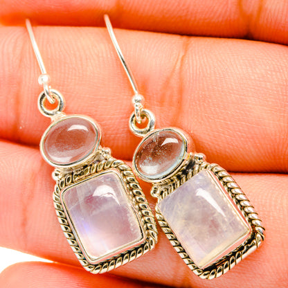 Sterling silver earrings with iridescent oval caps and square moonstone drops