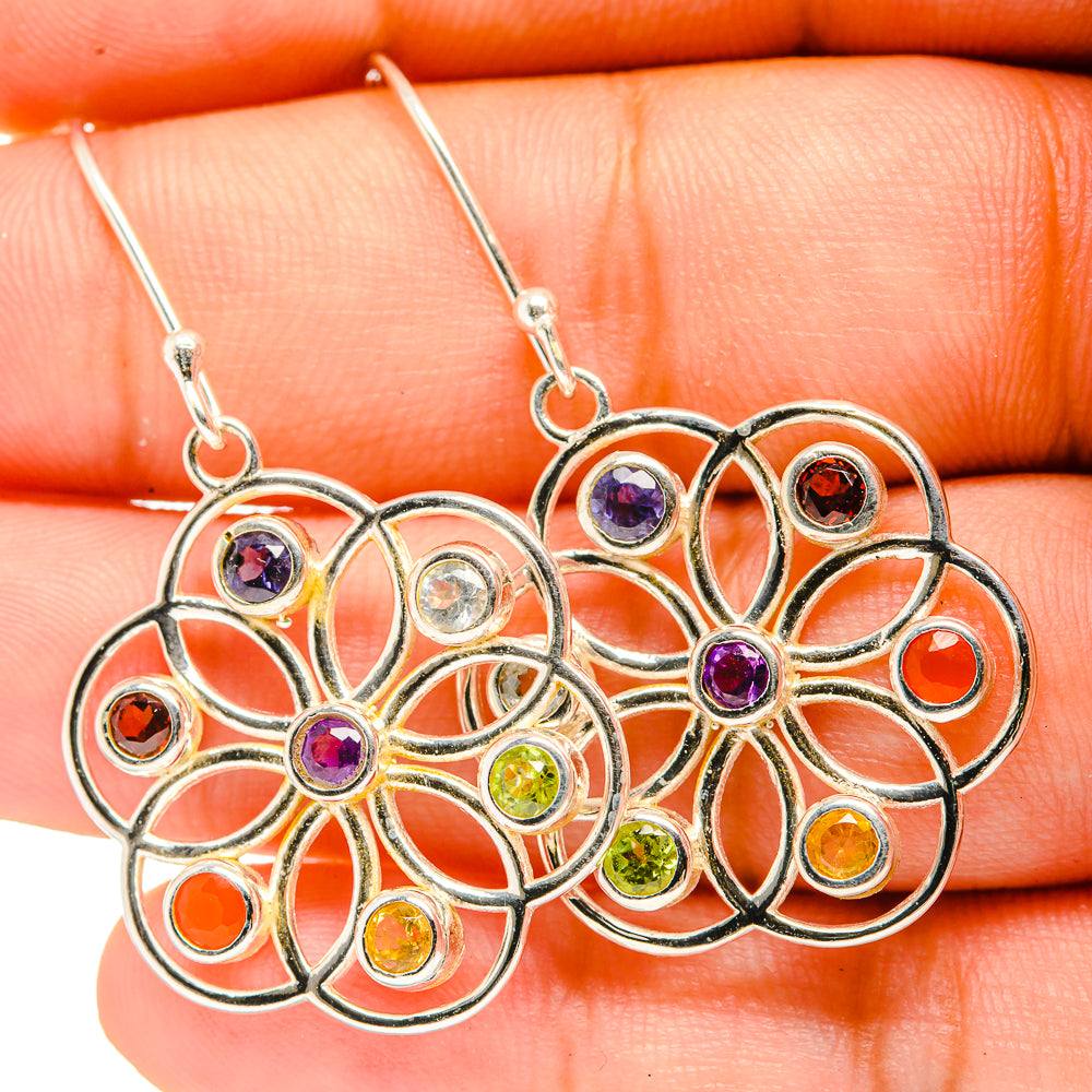 Multi-stone Rainbow Flower Earrings handcrafted by Ana Silver Co - EARR419754