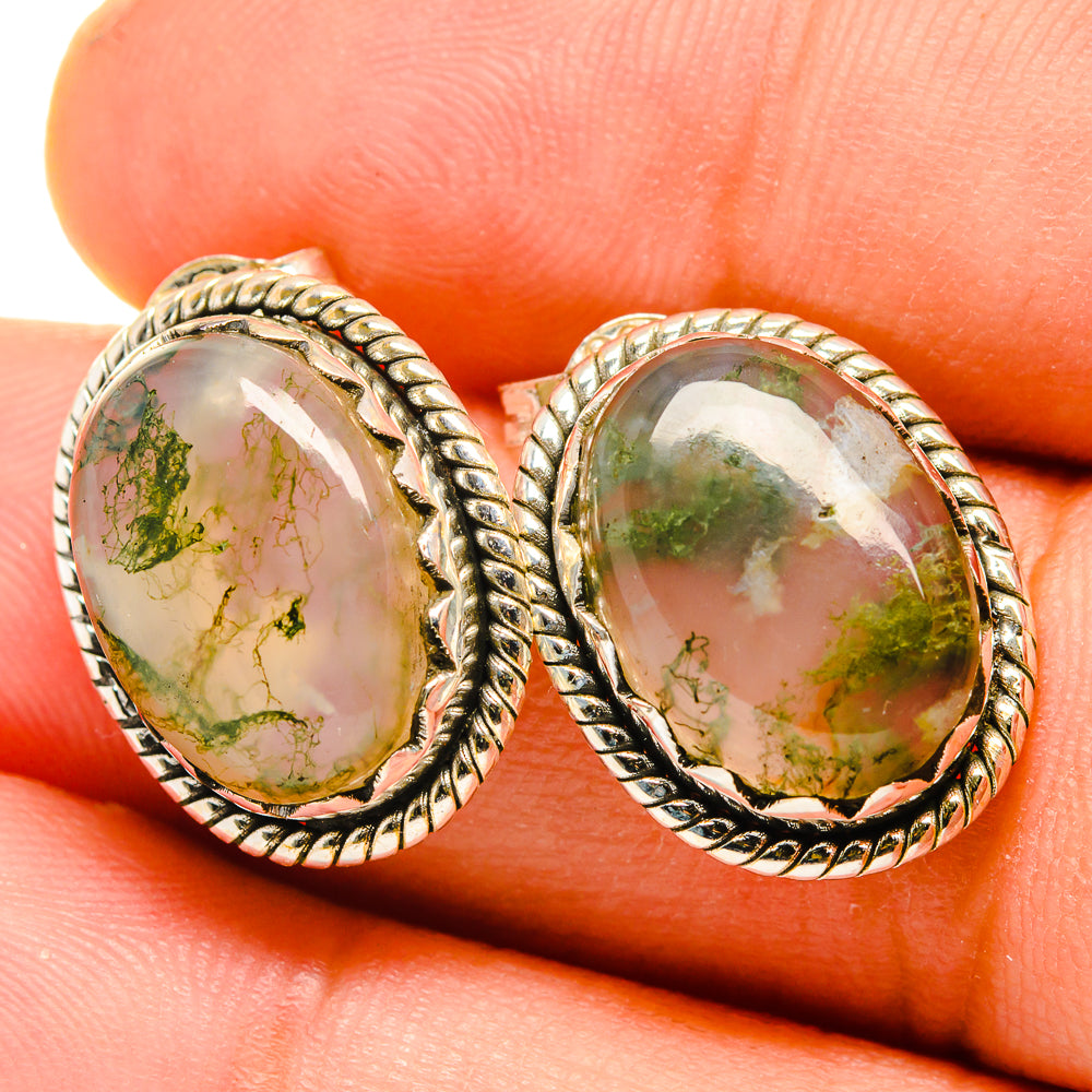 Green Moss Agate Earrings handcrafted by Ana Silver Co - EARR419797