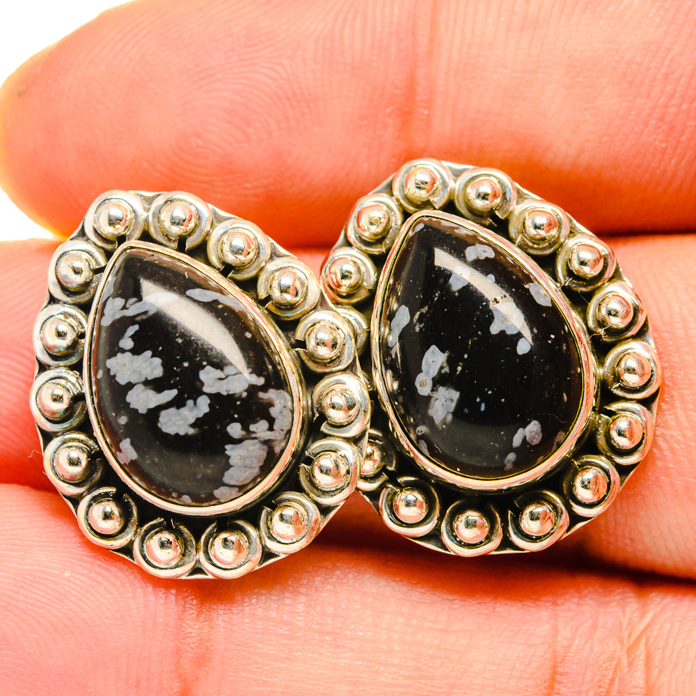 Snowflake Obsidian Earrings handcrafted by Ana Silver Co - EARR419805