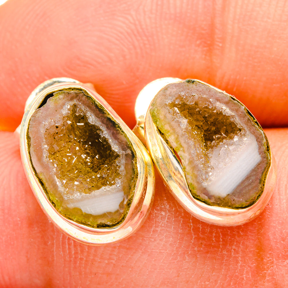 Yellow Geode Slice Earrings handcrafted by Ana Silver Co - EARR419809
