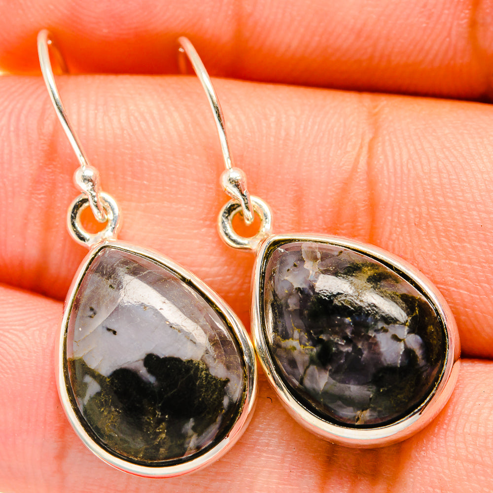 925 sterling silver teardrop gabbro stone earrings with fishhook and loop settings