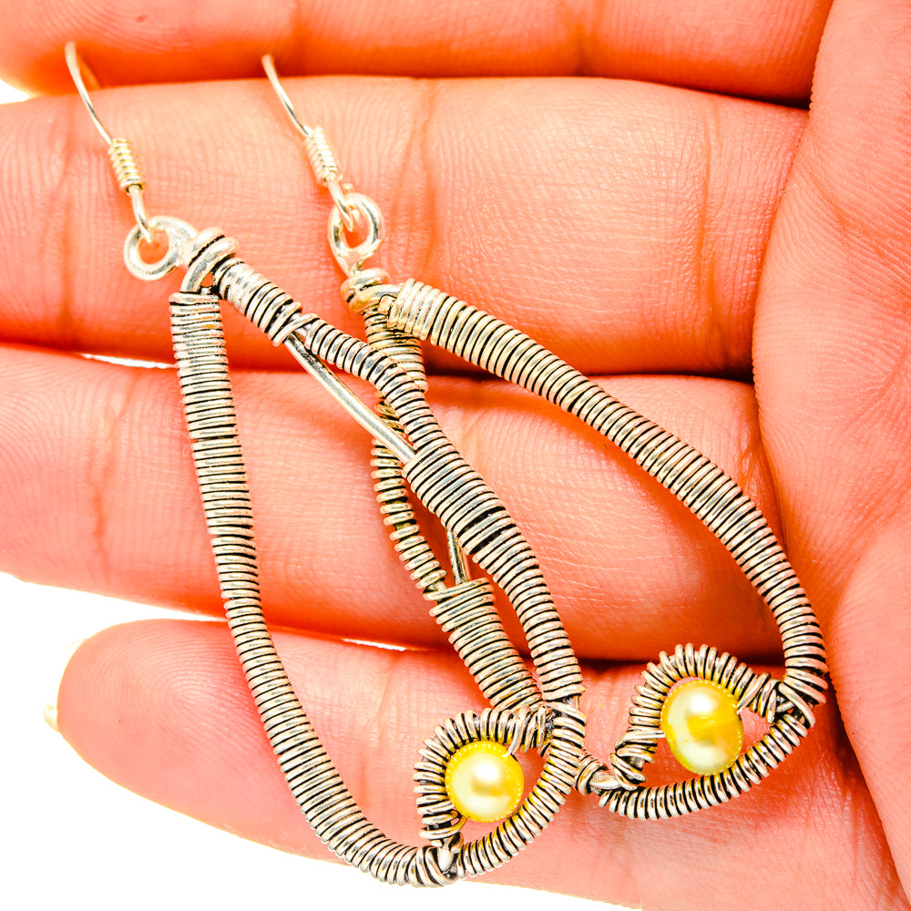 Yellow Pearl Earrings handcrafted by Ana Silver Co - EARR419880