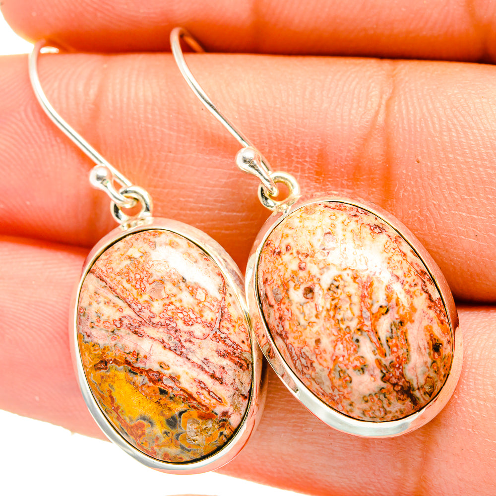 Poppy Jasper oval drop earrings with 925 sterling silver hooks and speckled orange-red stones