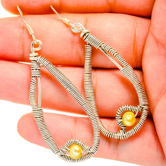 Yellow Cultured Pearl Earrings handcrafted by Ana Silver Co - EARR420039