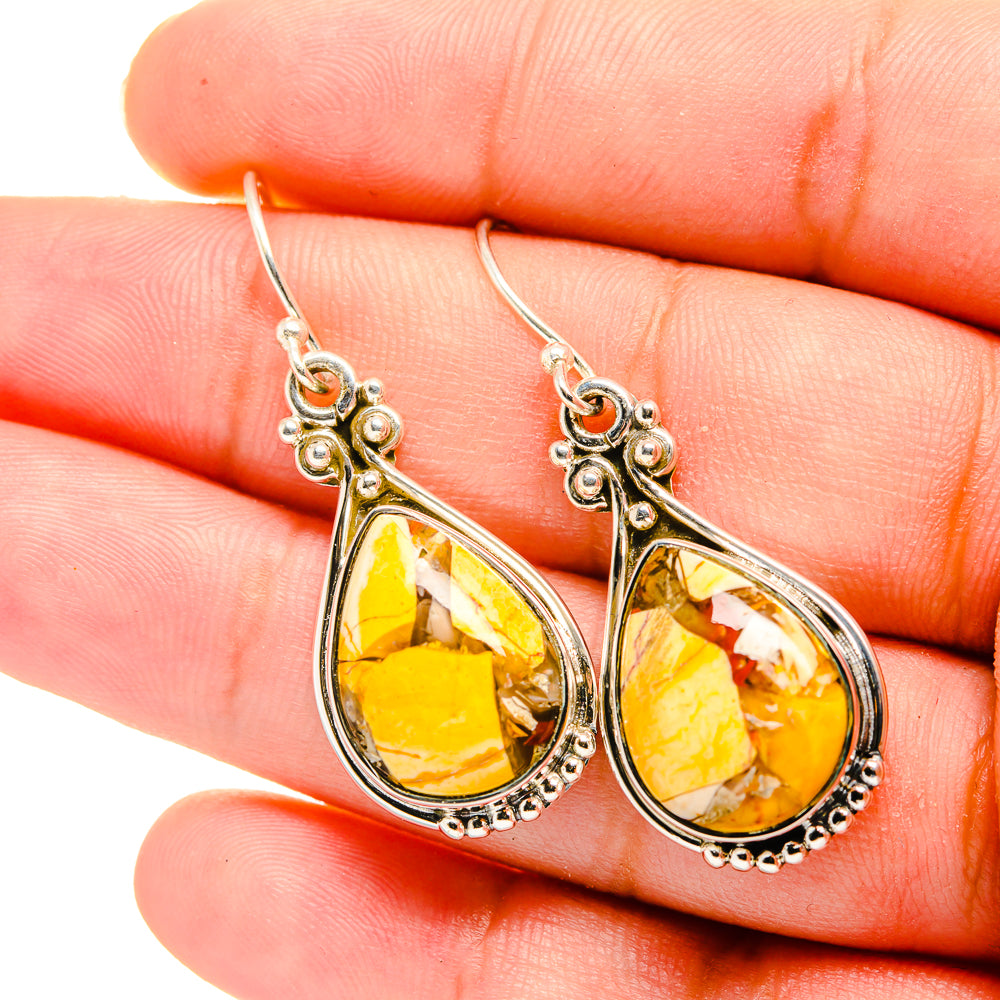 Mookaite teardrop earrings in 925 sterling silver with yellow-orange stone