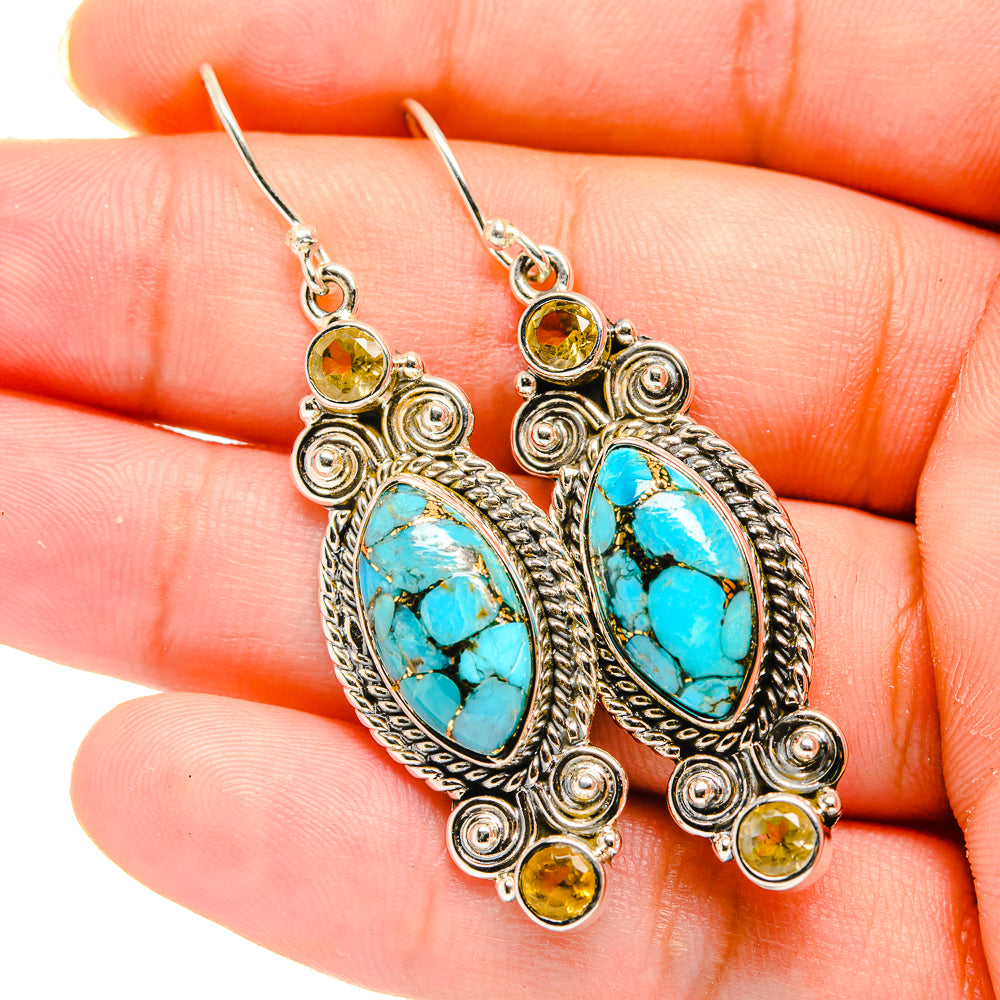 Blue Copper Composite Turquoise Earrings handcrafted by Ana Silver Co - EARR420067