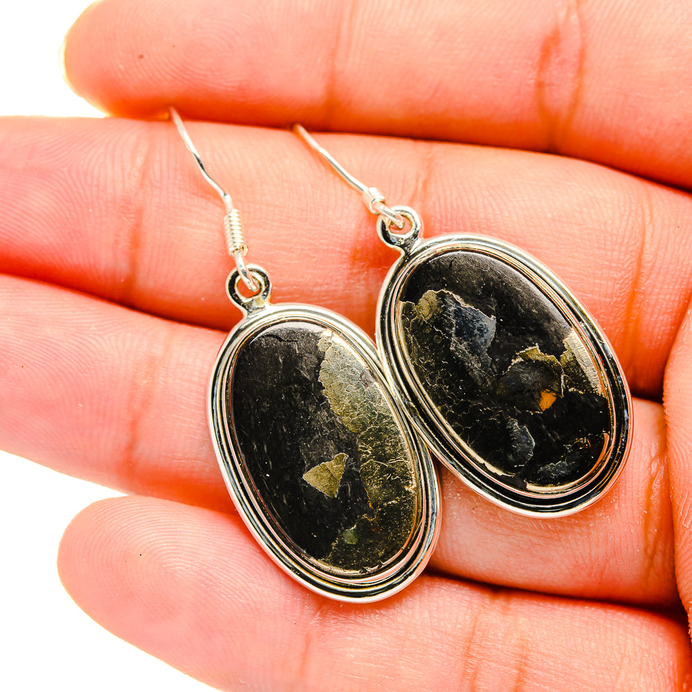 Pyrite In Black Onyx Earrings handcrafted by Ana Silver Co - EARR420070
