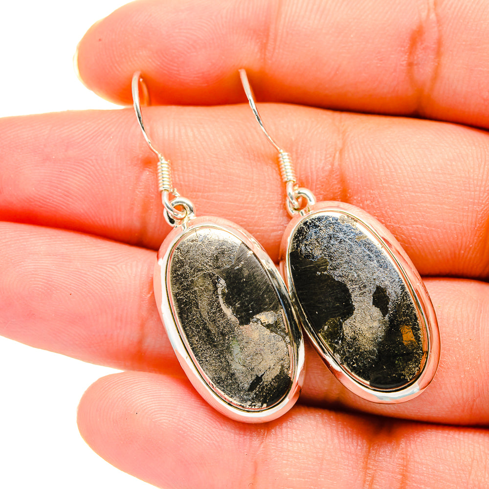 Pyrite In Black Onyx Earrings handcrafted by Ana Silver Co - EARR420076