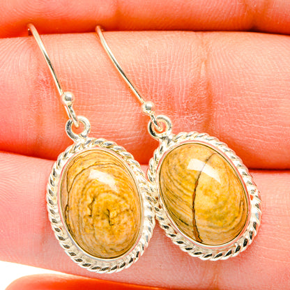 Picture jasper earrings with oval yellow-brown cabochons in 925 sterling silver