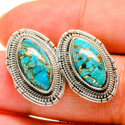 Blue Copper Composite Turquoise Earrings handcrafted by Ana Silver Co - EARR420116