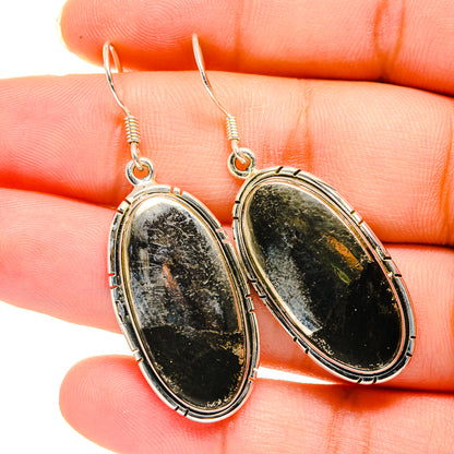Pyrite In Black Onyx Earrings handcrafted by Ana Silver Co - EARR420155