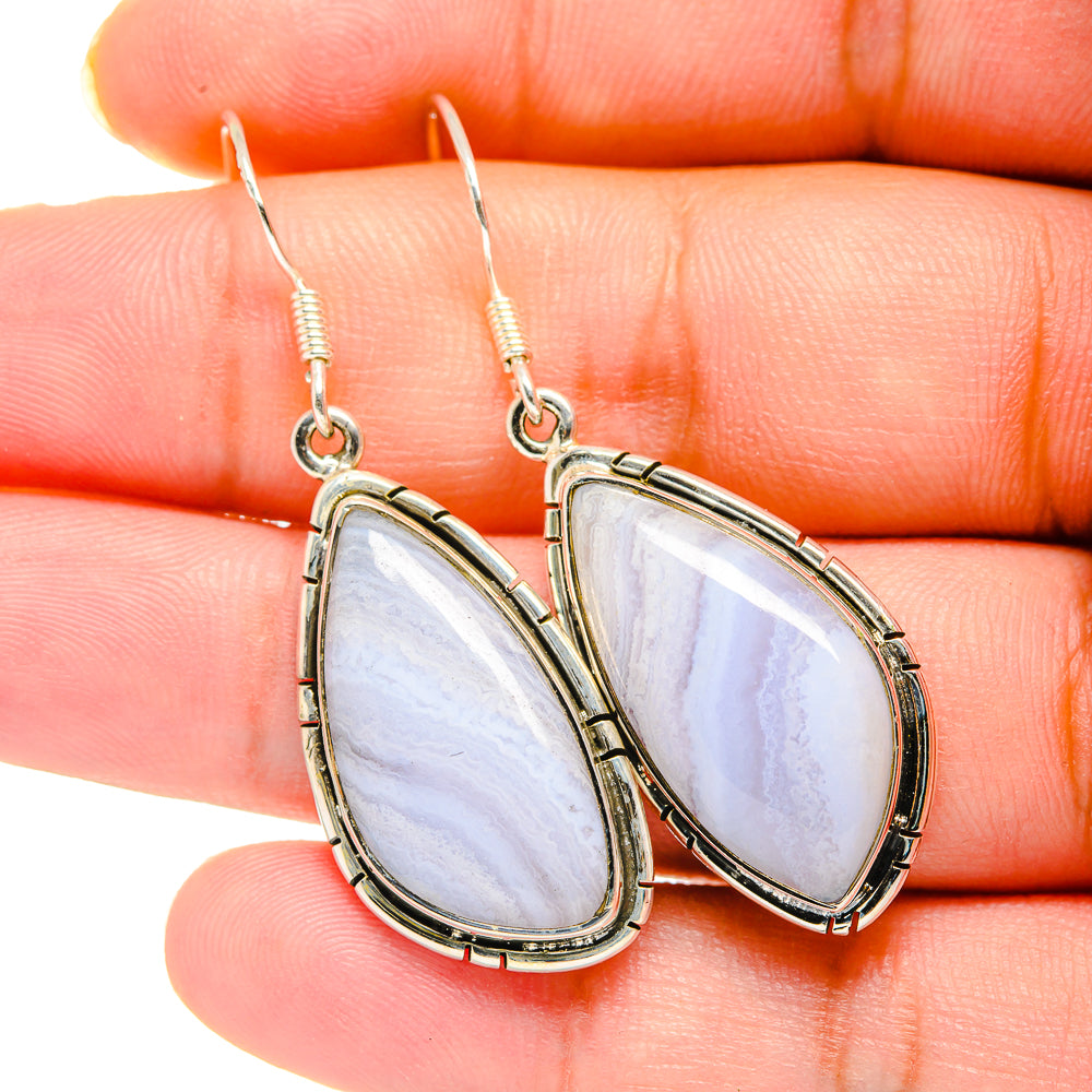 Blue Lace Agate Earrings handcrafted by Ana Silver Co - EARR420163