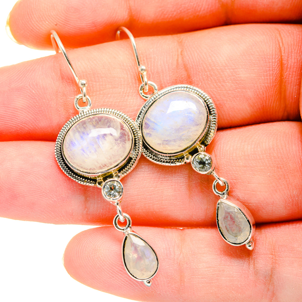 Rainbow Moonstone Earrings handcrafted by Ana Silver Co - EARR420190