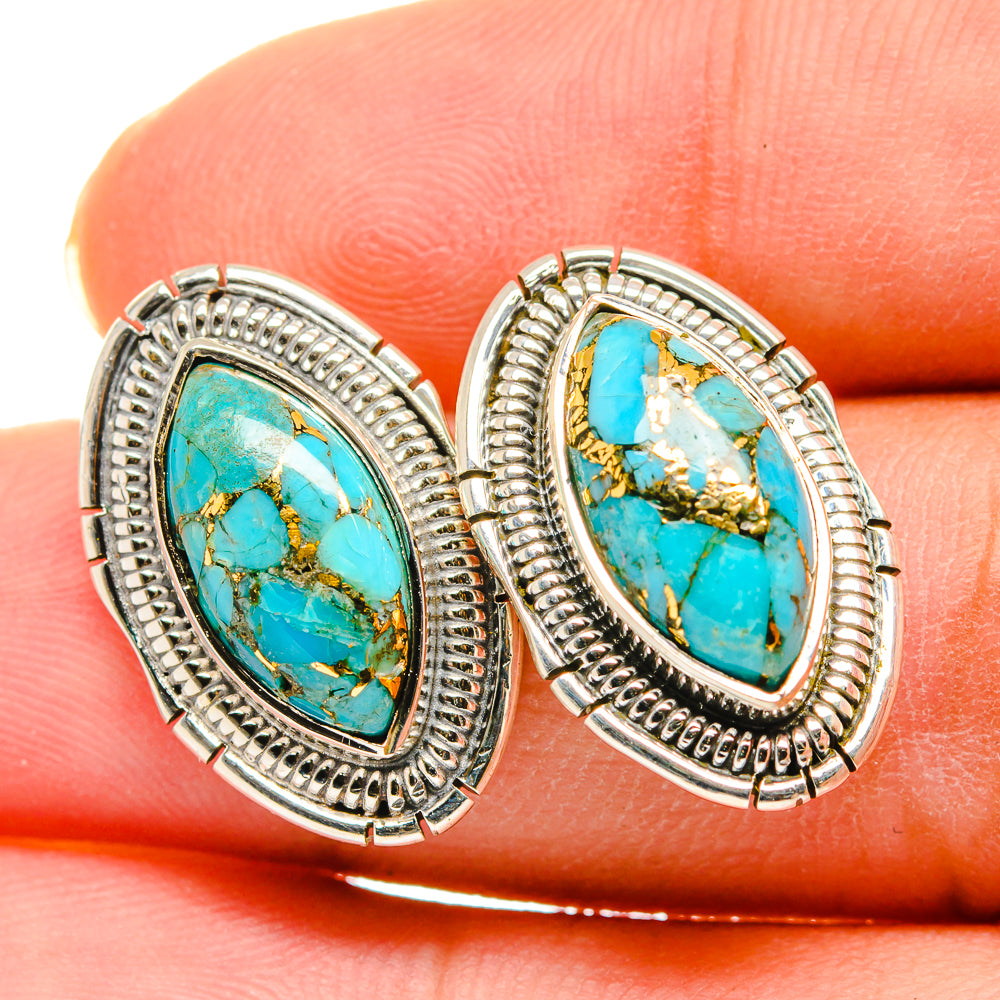 Blue Copper Composite Turquoise Earrings handcrafted by Ana Silver Co - EARR420191
