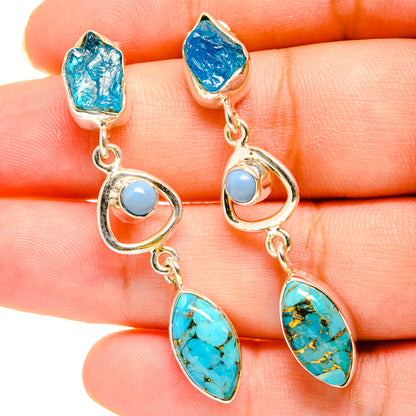 Blue Copper Composite Turquoise Earrings handcrafted by Ana Silver Co - EARR420259