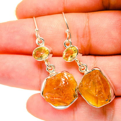 Rough citrine drop earrings, 925 silver hooks with orange-yellow irregular stones