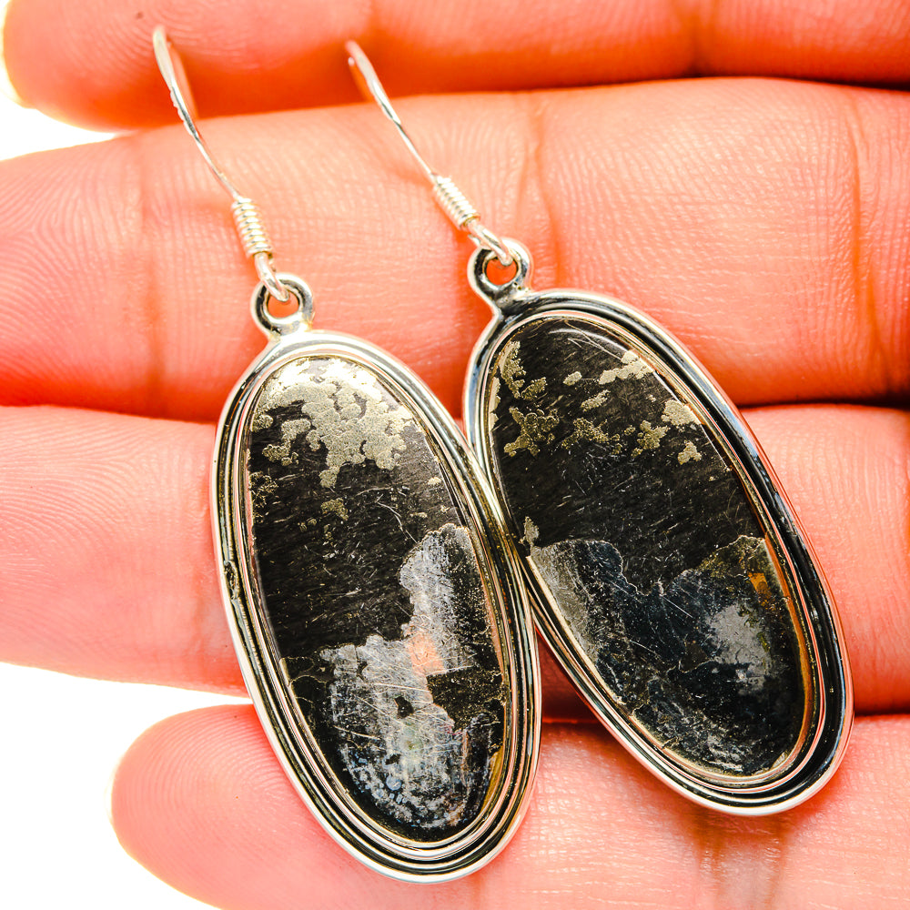 Pyrite In Black Onyx Earrings handcrafted by Ana Silver Co - EARR420337