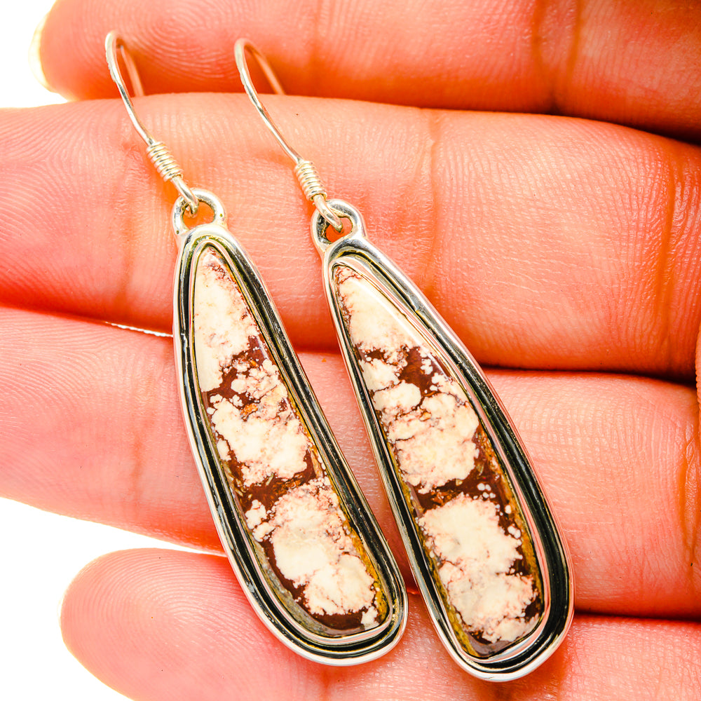 Wild Horse Jasper earrings with teardrop oval stone, 925 sterling silver hooks