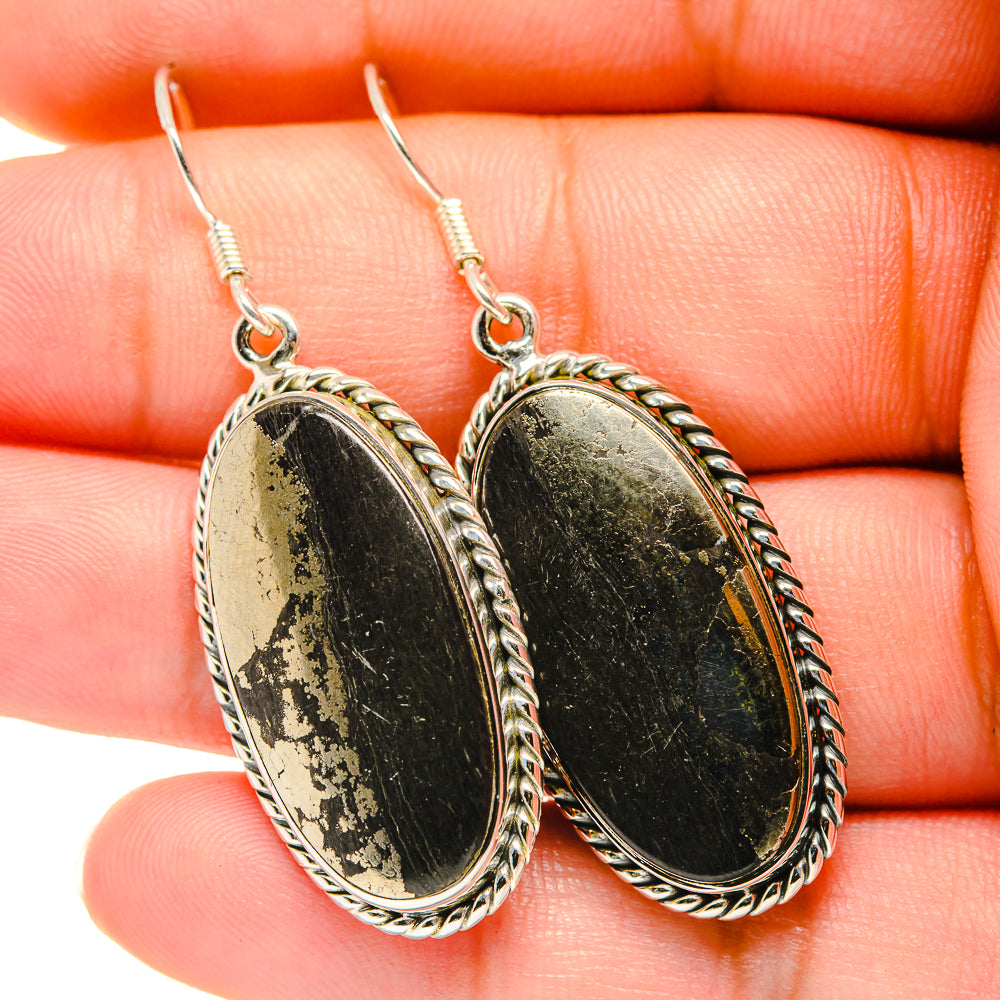 Pyrite In Black Onyx Earrings handcrafted by Ana Silver Co - EARR420360